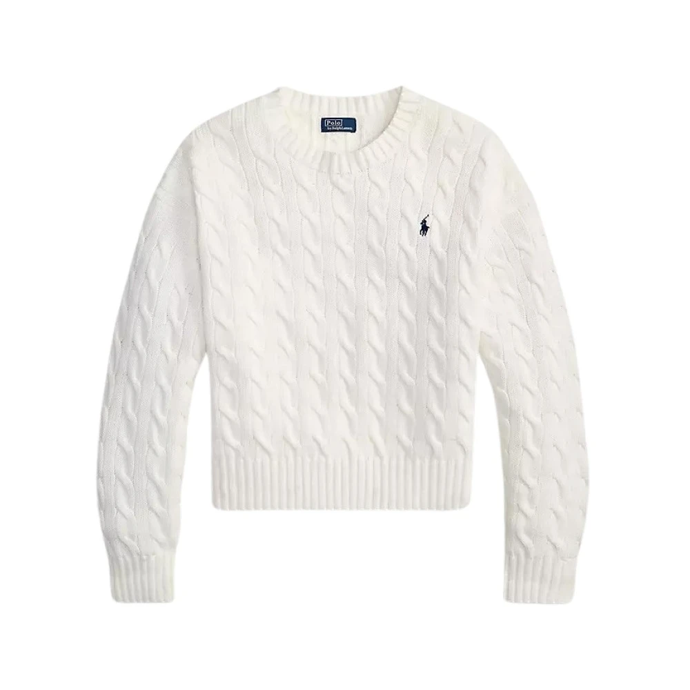 Polo Ralph Lauren Donna Bianco Maglione Lavorato A Trecce