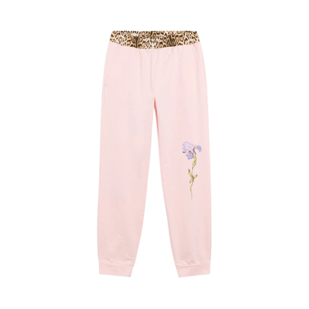 Roberto Cavalli Girls Pink Sweatpants, 4 Y, Joggers With Leopard Waistband
