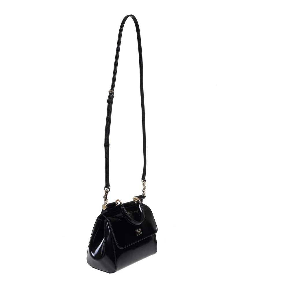 Dolce & Gabbana Kleine Sicilië Tas in Gepolijst Leer Black Dames