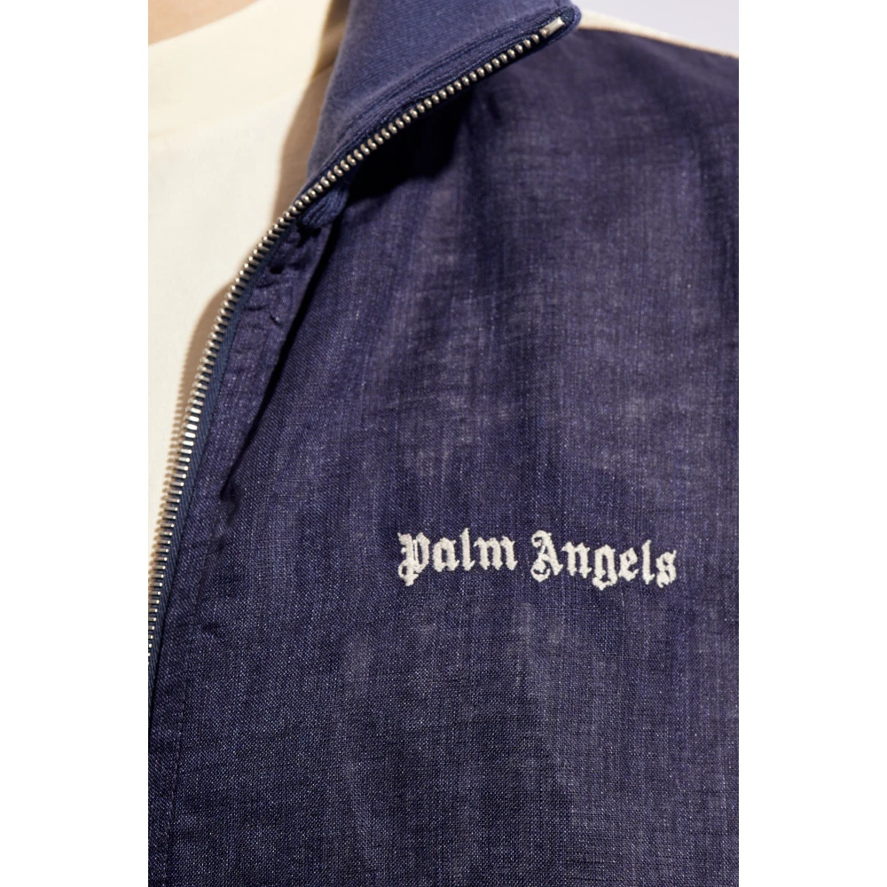 Palm Angels Linnen jas met logo Blue Heren