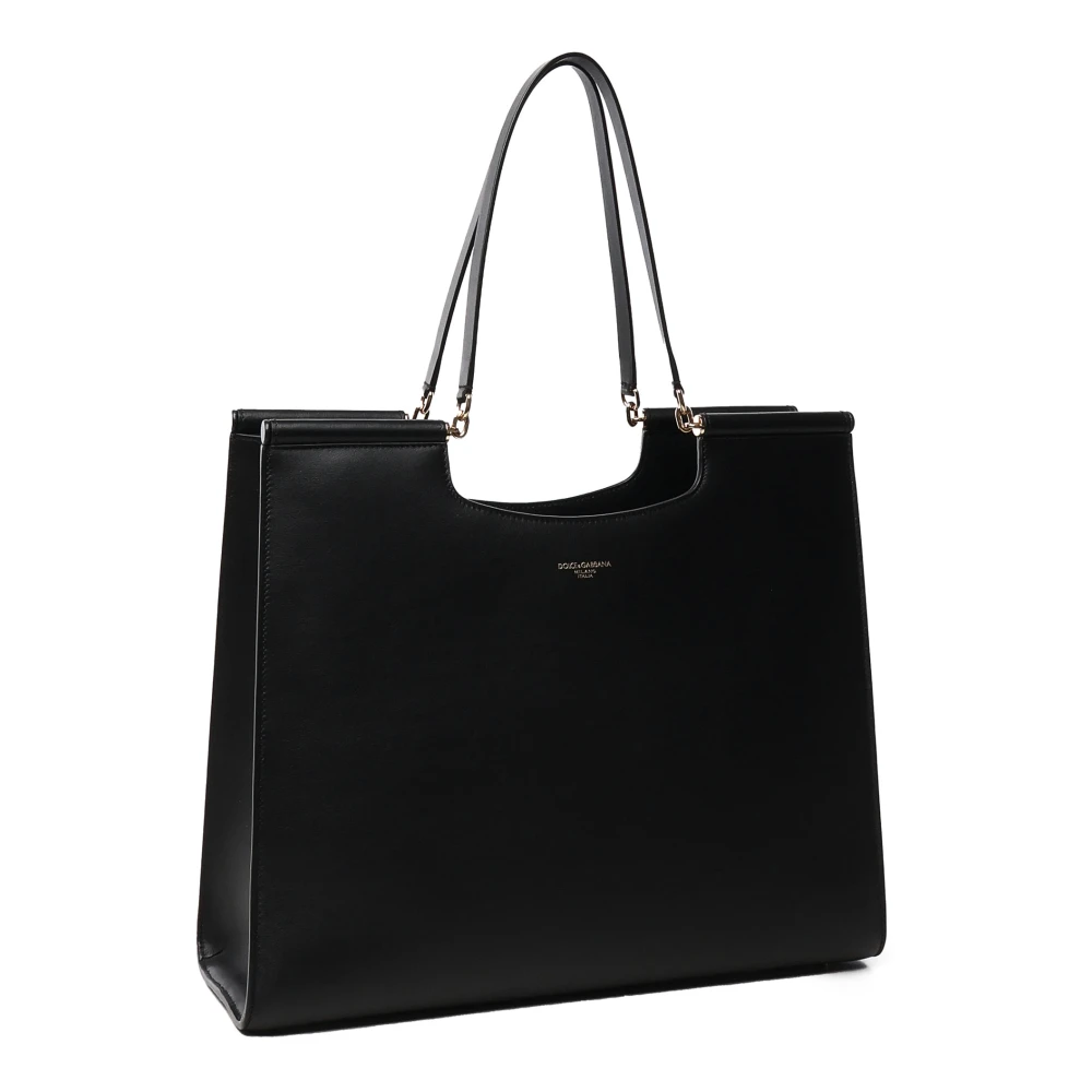 Dolce & Gabbana Zwarte Leren Tote Tas Black Dames