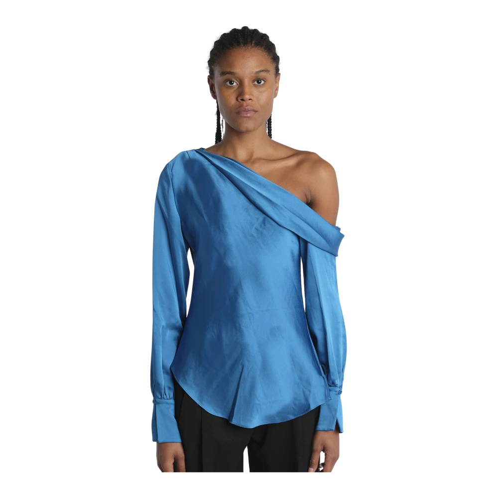 Simkhai Turquoise Shirt met Één Schouder Blue Dames