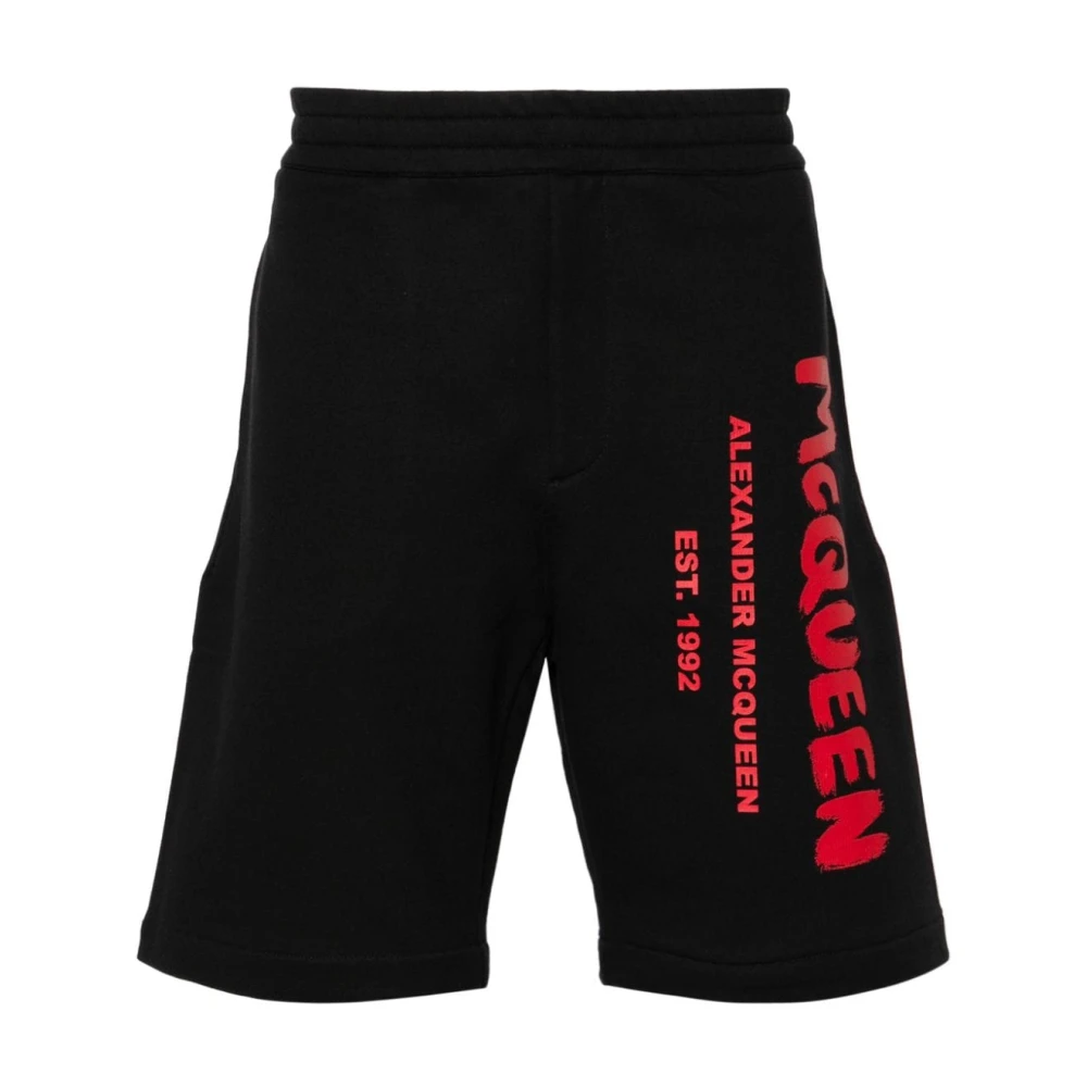 Alexander mcqueen Zwarte Jersey Shorts met Italiaanse Print Black Heren