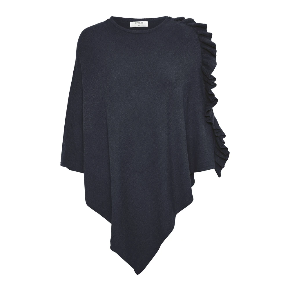 Cream Blauwe Poncho met Ruchedetail Blue Dames