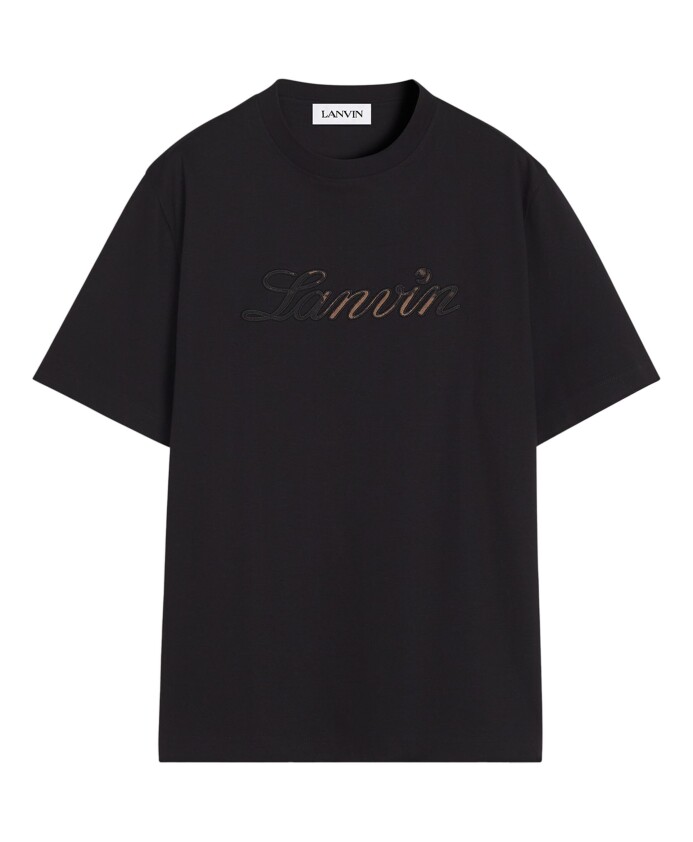 black-denim-script-logo-t-shirt