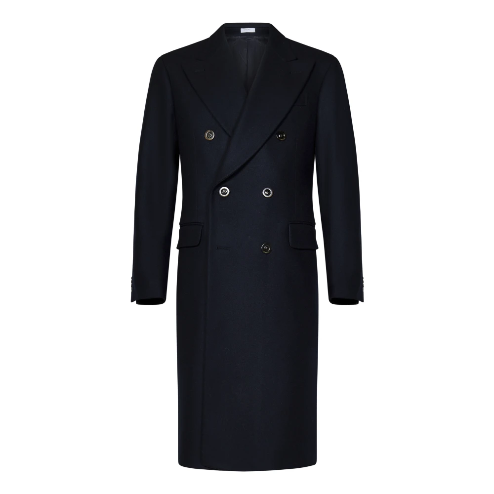 Boglioli Blauwe Double-Breasted Wol Kasjmier Jas Black Heren