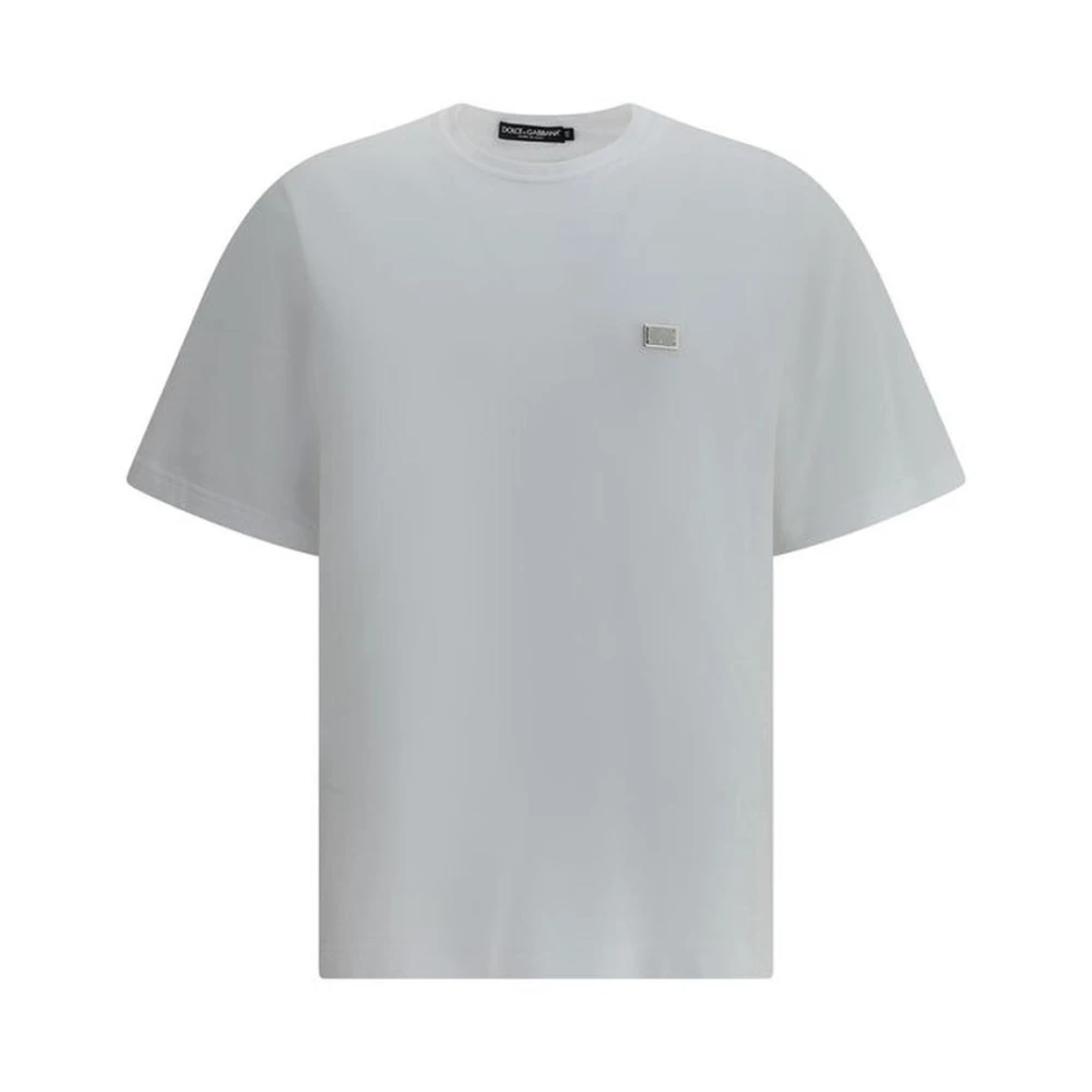 Dolce & Gabbana Iconic Logo Plaque T-shirt met Crew Neck White Heren
