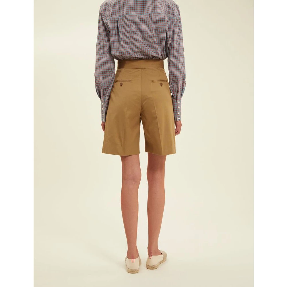 Ines De La Fressange Paris Khaki High-Waisted Gabardine Shorts Brown Dames
