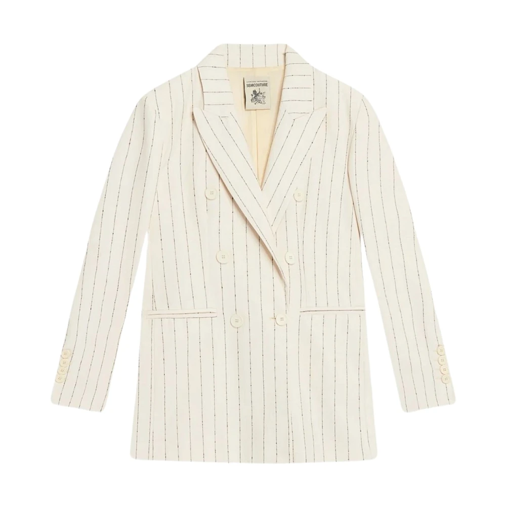 Semicouture Dubbelrijige bouclé blazer met piek revers Beige Dames