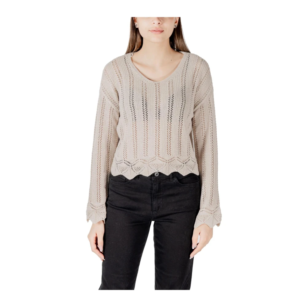Only Women's Beige V-Neck Knit Sweater