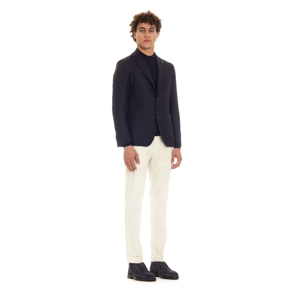 Tagliatore Blauwe Geweven Jas met Spiegel Revers Blue Heren