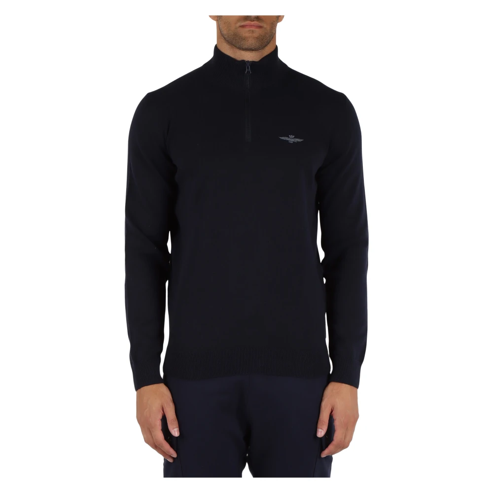 Aeronautica militare Katoenen Essential Logo Geborduurde Trui Blue Heren