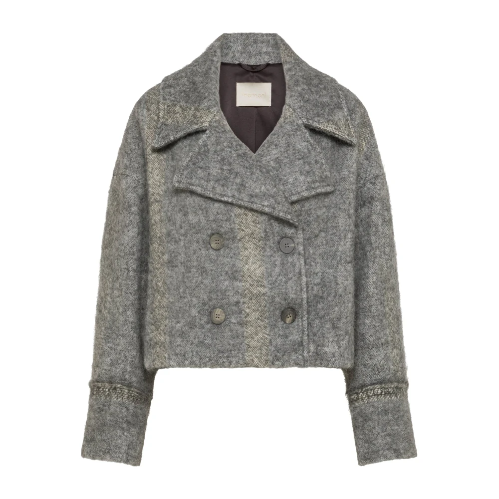 Momoni Gestreepte wol en alpaca dubbelrijige cropped jas Gray Dames