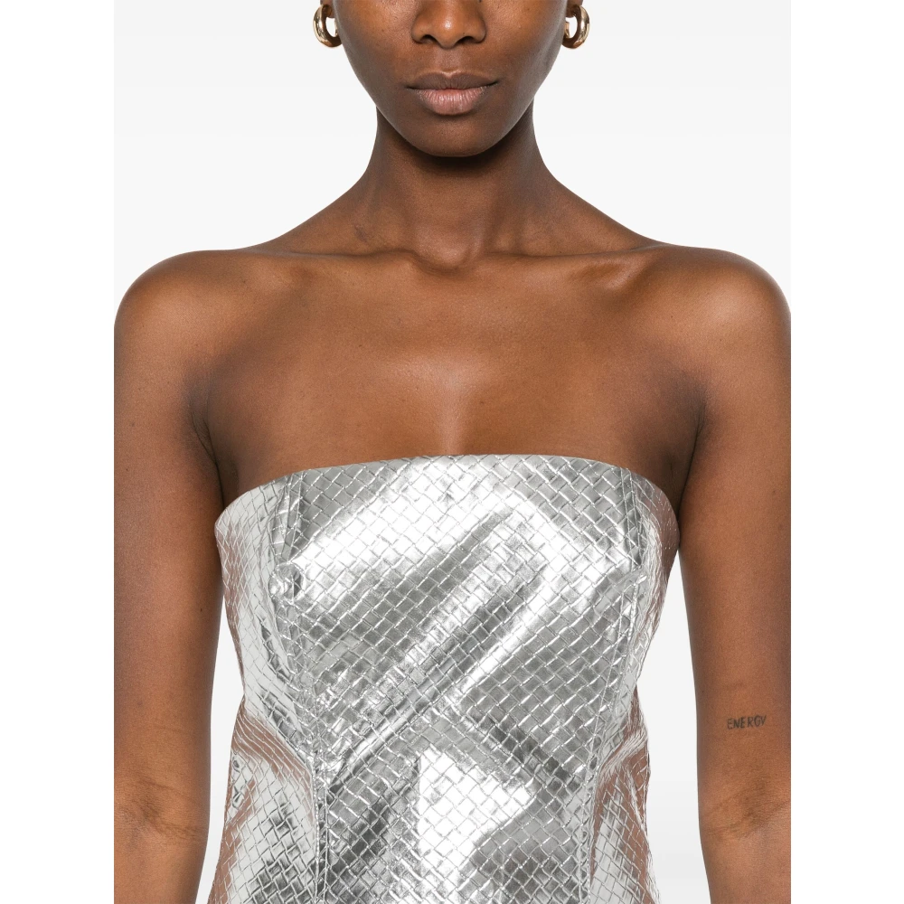 Rotate Birger Christensen Metallic Gevlochten Strapless Mini Jurk Gray Dames