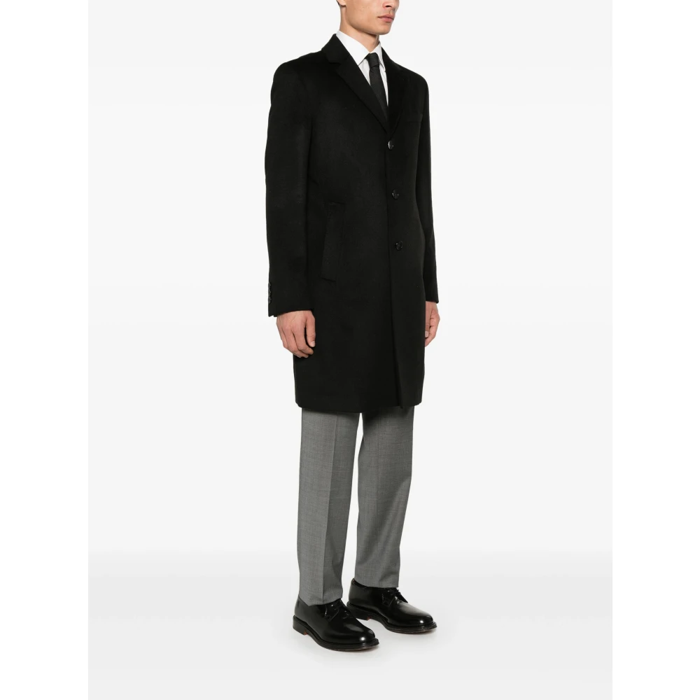 Hugo Boss Wol Kasjmier Jas met Knoopsluiting Black Heren