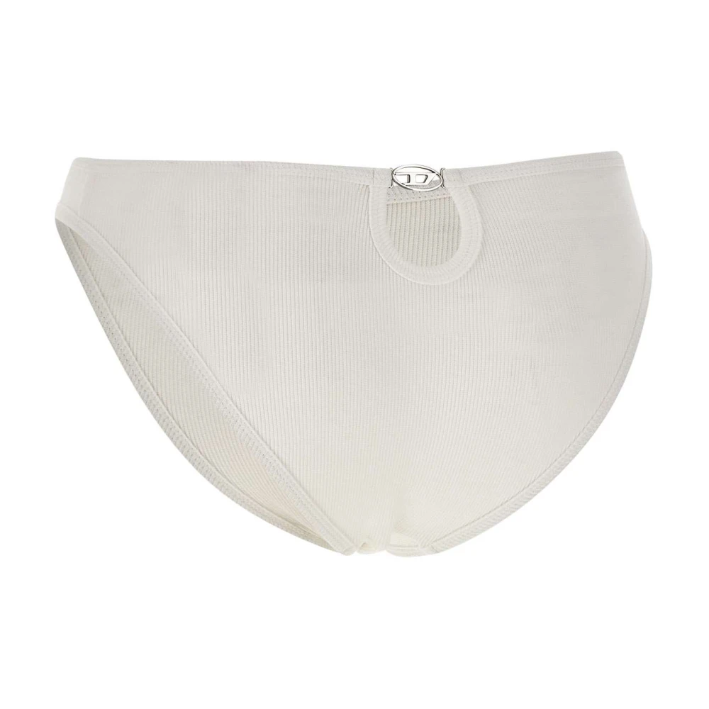 Diesel Hoge Taille Geribbelde Katoenen Slip Wit White Dames