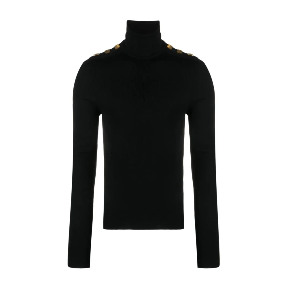 Balmain Men's Black Turtleneck Jumper With Shoulder Buttons - Turtlenecks - M - Knitwear