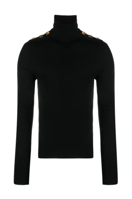 Svart Turtlenecktröja med Axelknappar
