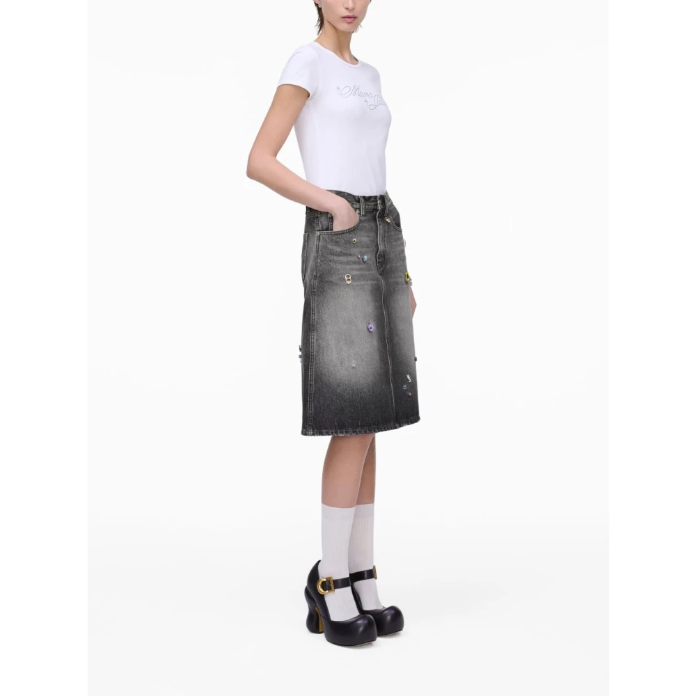 Marc Jacobs Denim A-lijn Rok met Kristallen Gray Dames