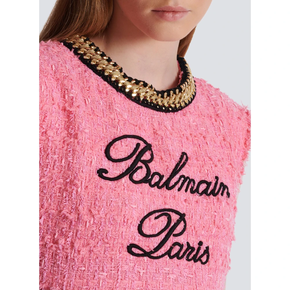 Balmain Handtekening tweed en ketting top Pink Dames