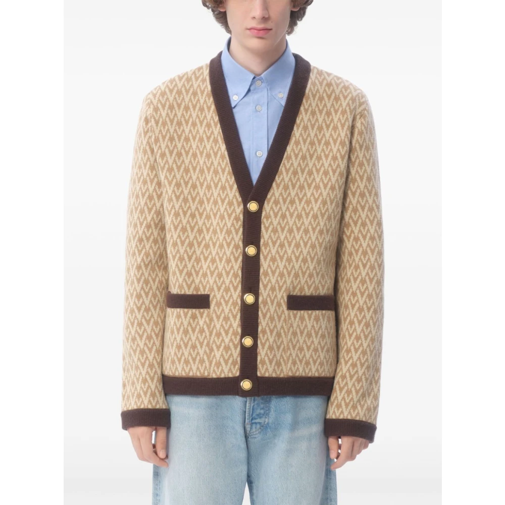 Valentino Garavani Beige Wollen Vest met Jacquard Motief Beige Heren