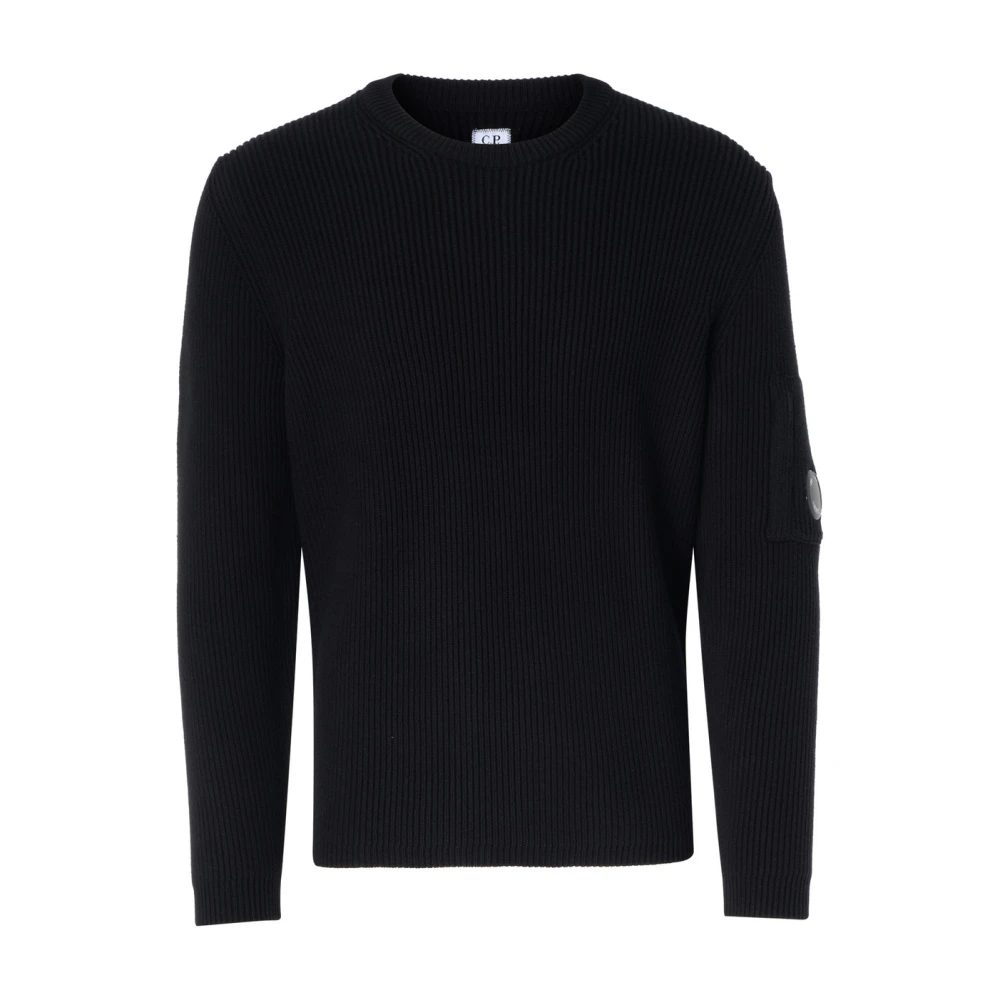 C.P. Company Zwarte Ribgebreide Crew Neck Trui Black Heren