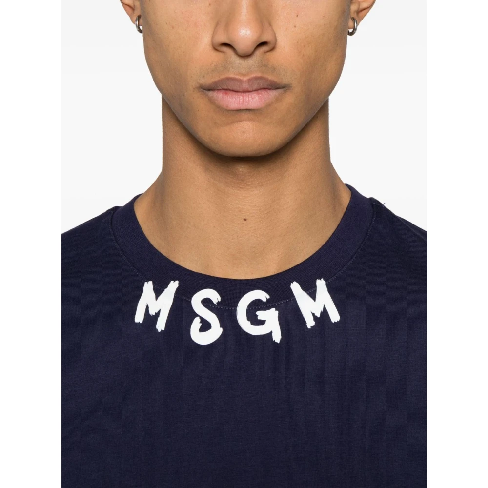 Msgm Blauw T-shirt met Bedrukt Logo Blue Heren