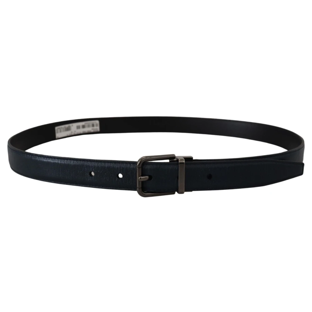 Dolce & Gabbana Herren Blau Es Leder Vintage Gürtel Mit Silberner Metallschnalle