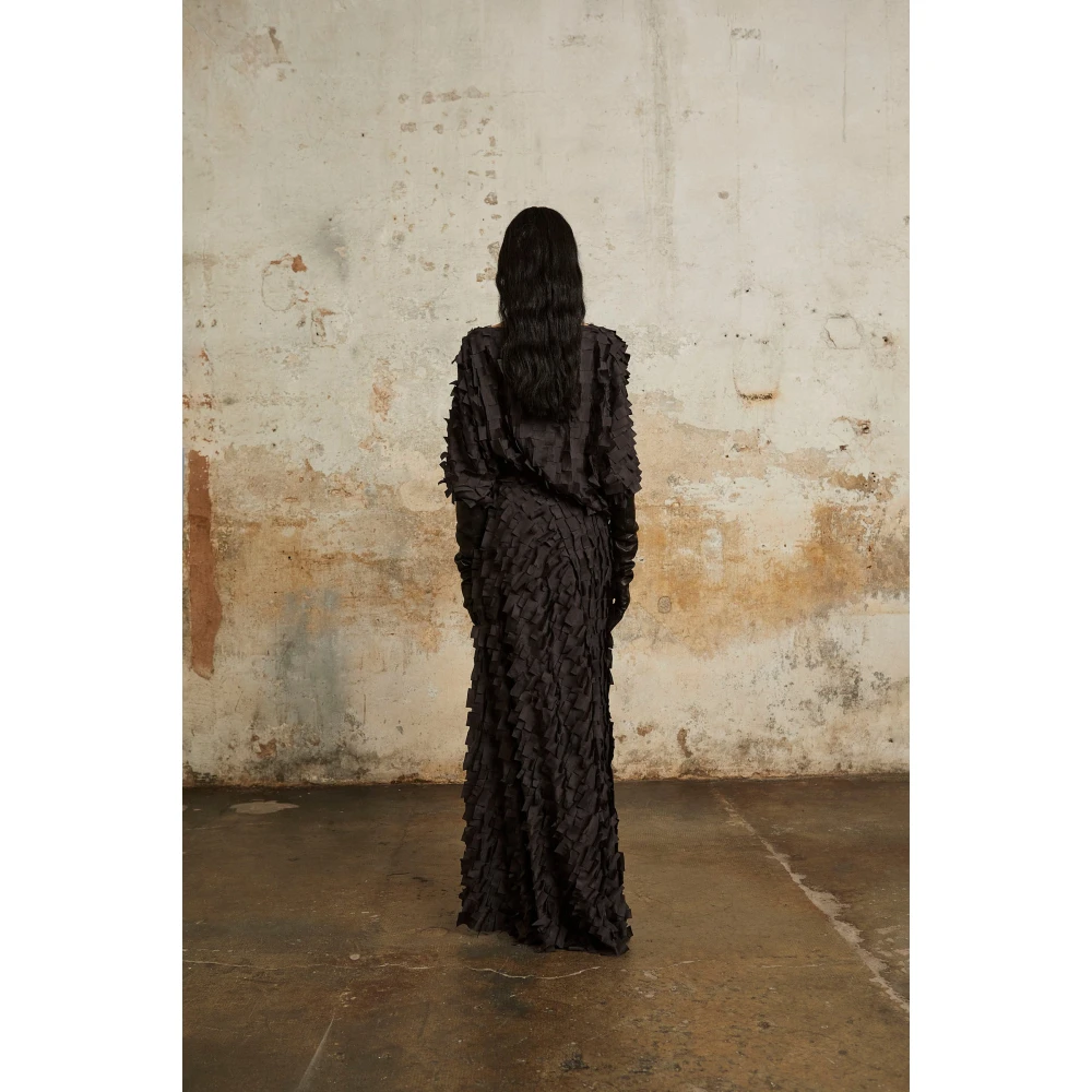 Cortana Zijden Schubben Effect Hoge Taille Rok Black Dames