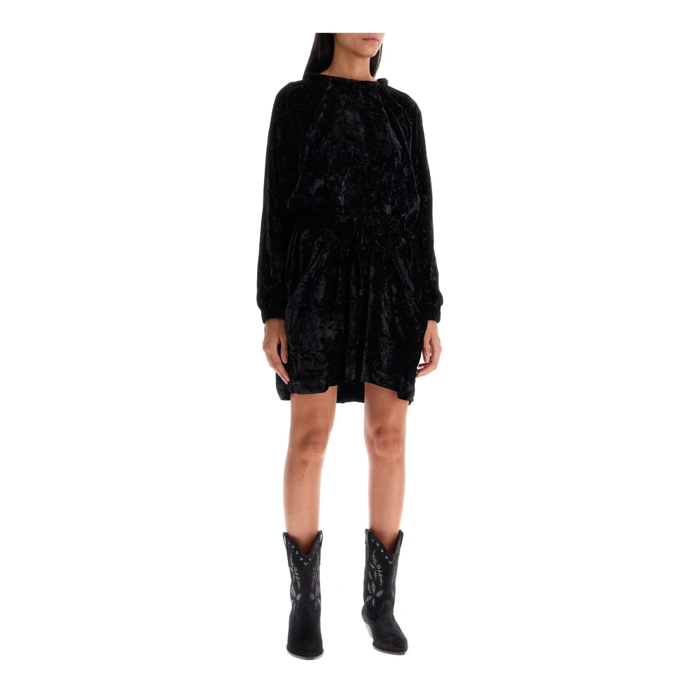 Isabel marant Gerimpelde Fluweel Mini Jurk met Gewatteerde Hals Black Dames
