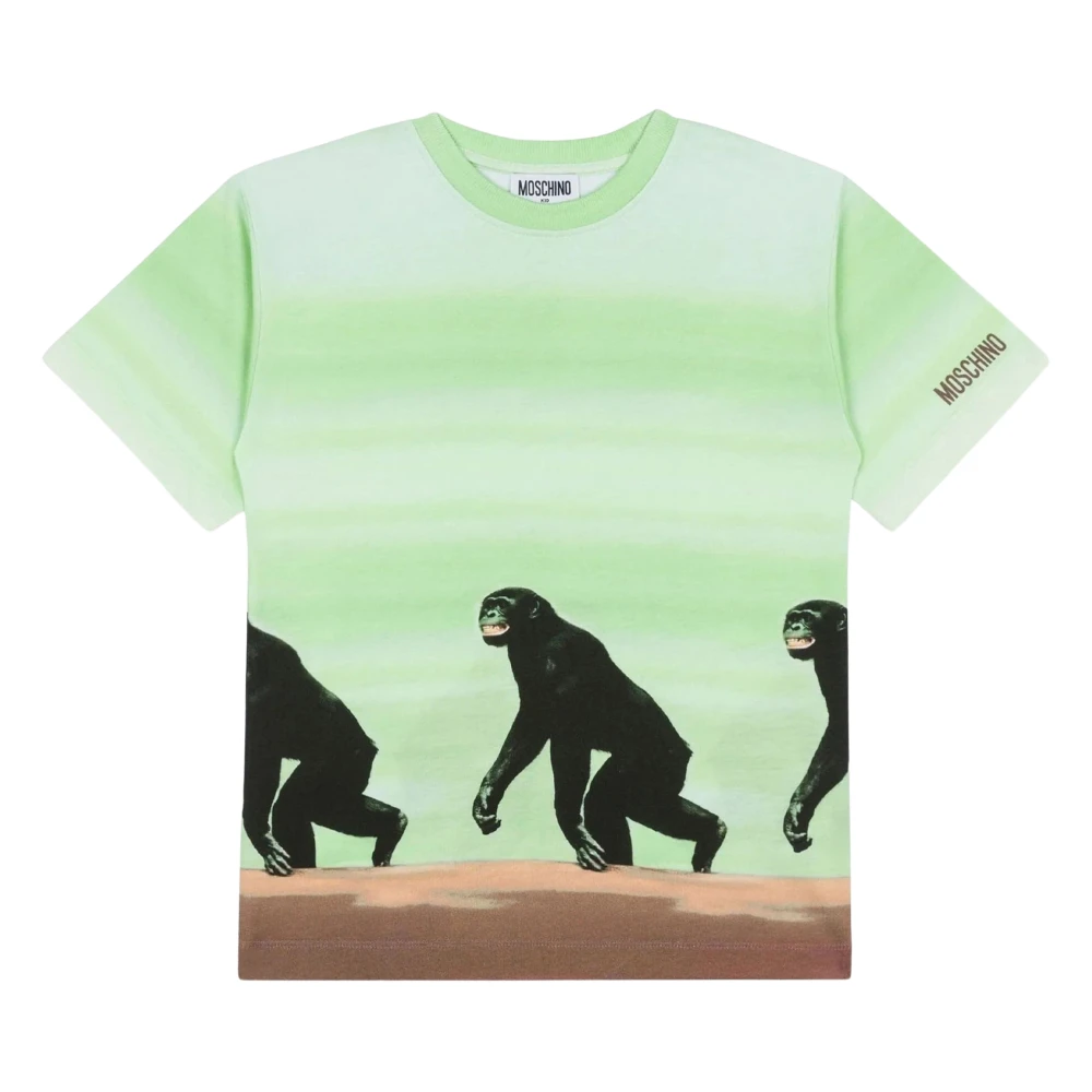 Moschino Green Monkey Print T-Shirt - Male - Kids Short Sleeve T-Shirts - Multicolor - 6 Y - Kids