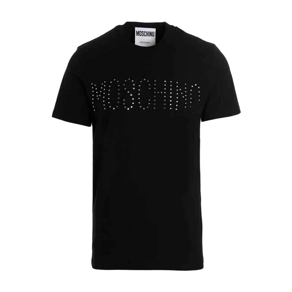 Moschino Korte Mouw T-shirt met Strass Logo Black Heren