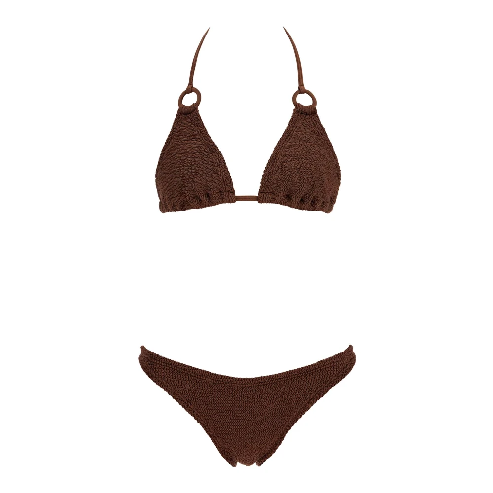 Hunza G Gerimpeld Driehoek Bikini Set met Ringen Brown Dames