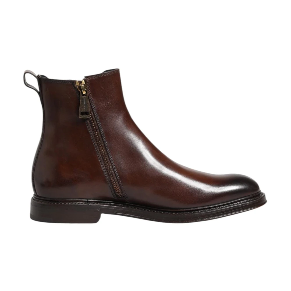 Dolce & Gabbana Men's Brown Leather Chelsea Mid Calf Boots