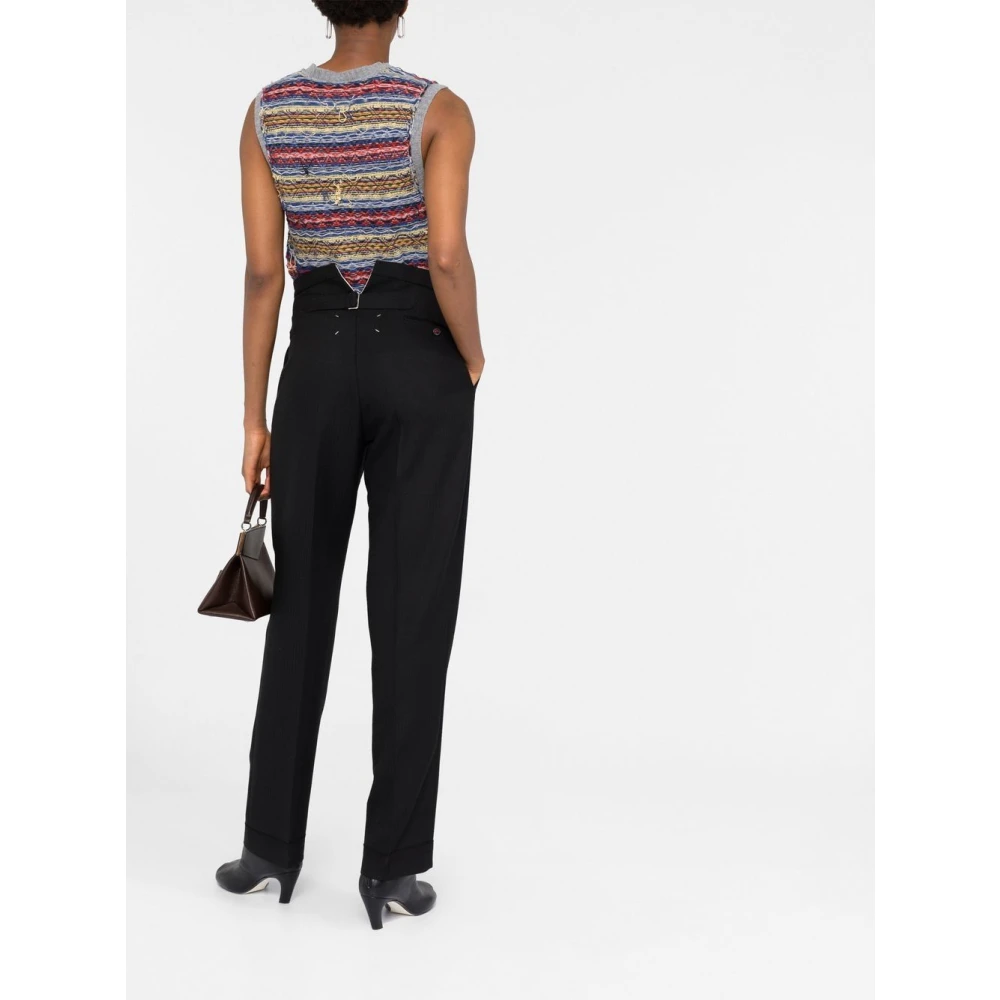 Maison Margiela Zwarte Geplooide Wollen Broek Black Dames