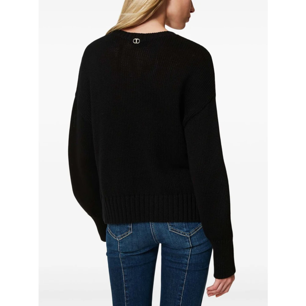 Twinset Zwarte Crew Neck Sweaters met Split Black Dames