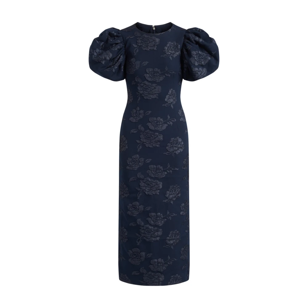 Rotate Birger Christensen Women's Blue Jacquard Midi Puff Dress - Party Dresses - S - Dresses