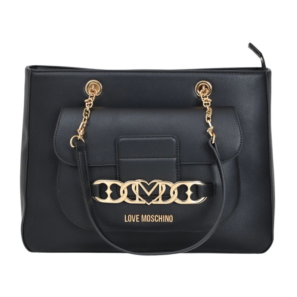 Love Moschino Zwarte Shopper Tas met Kettinghandvat Black Dames