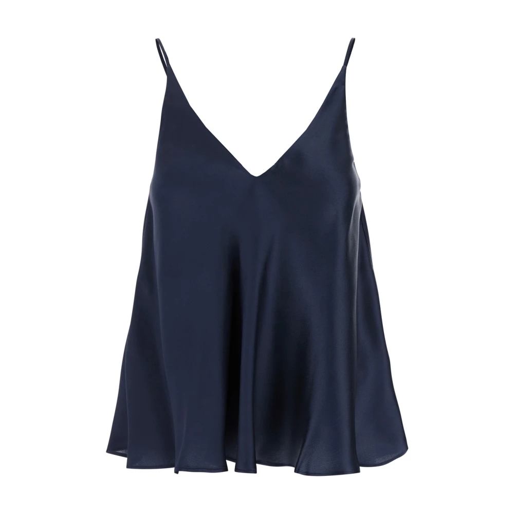 Semicouture Blauwe Zijden V-hals Top met Dunne Bandjes Blue Dames