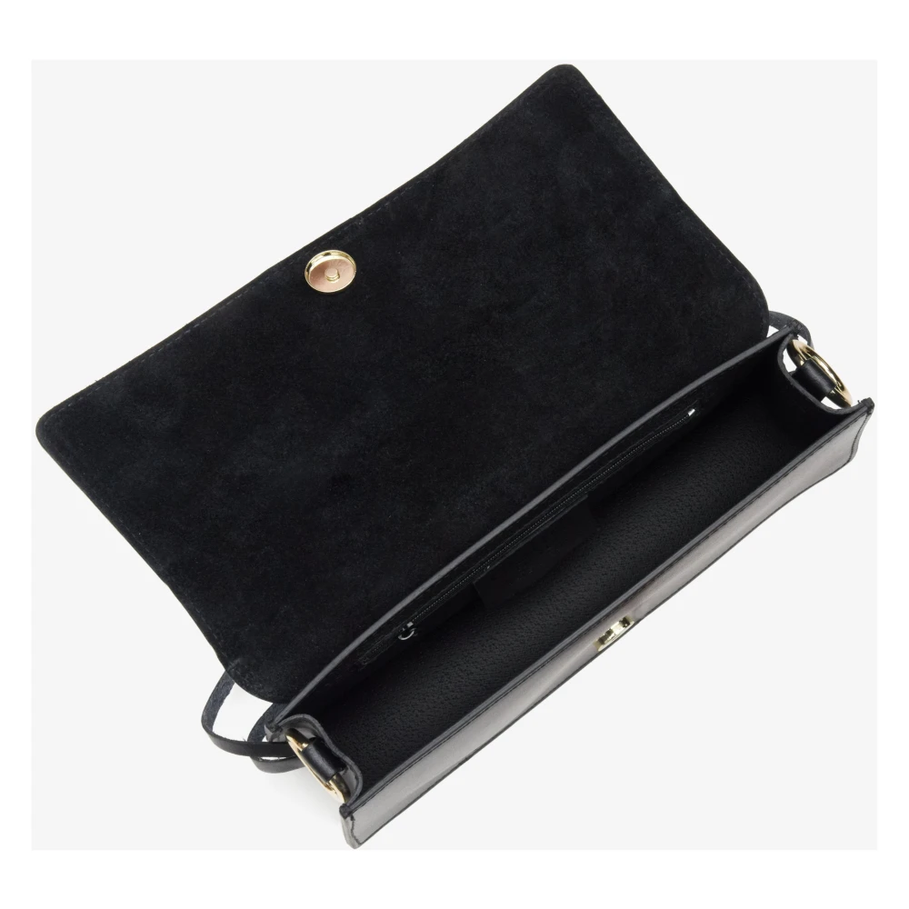 Estro Dames Zwarte Leren Handtas met Gouden Accenten Er00114772 Black Dames