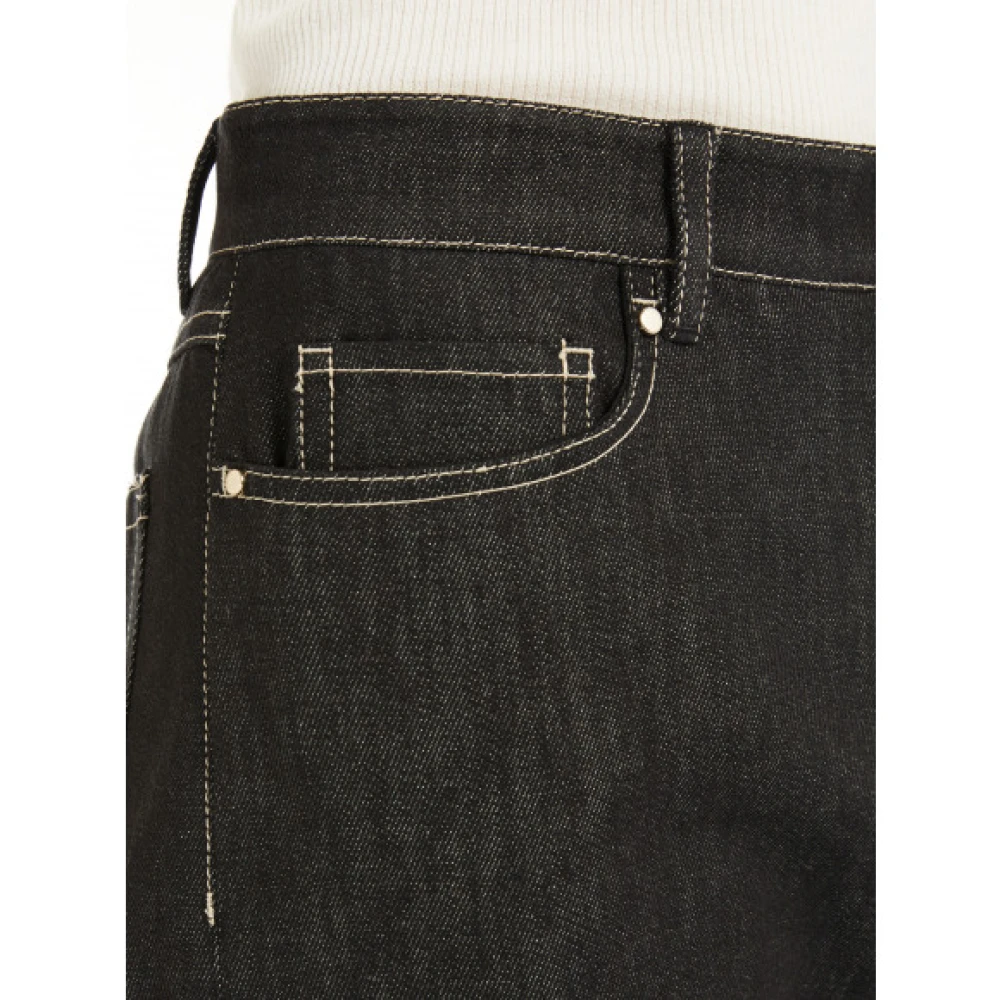 Max Mara Wijde denim-look katoenen broek Black Dames