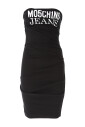 black-logo-print-strapless-dress