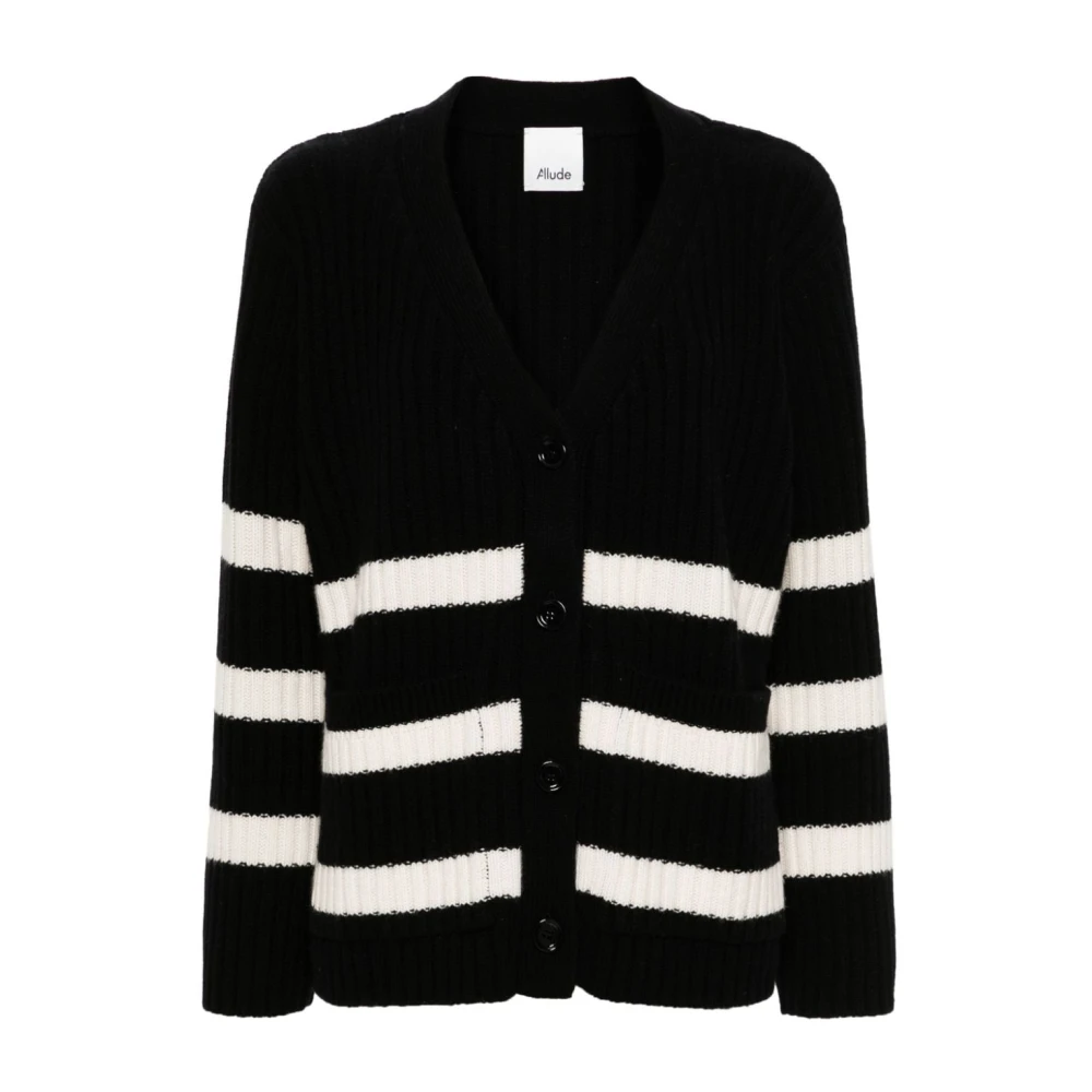 Allude Gestreepte Cashmere Cardigan Sweater Black Dames