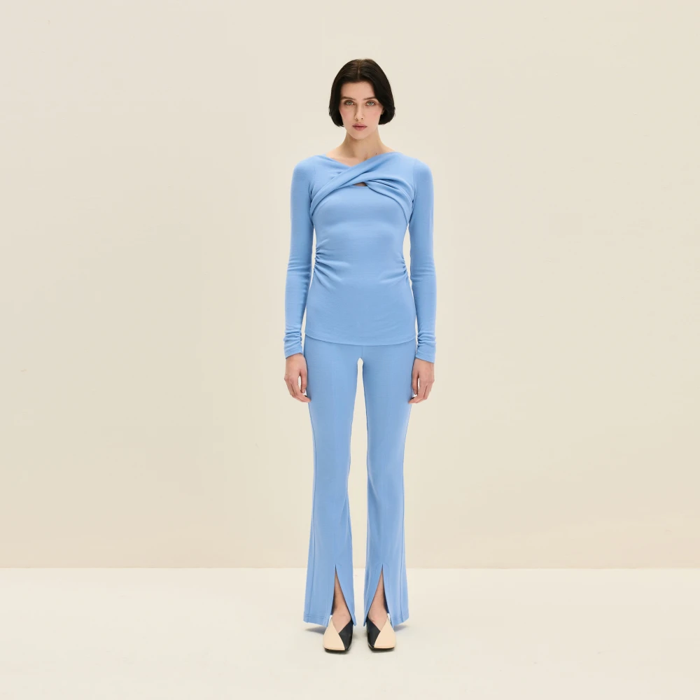 Jaaf Arctic Blue Wollen Top met Gedraaide Voorkant Blue Dames