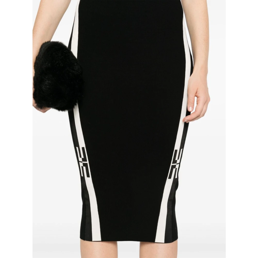Elisabetta Franchi Elegante Nero E Bianco Jurk Black Dames