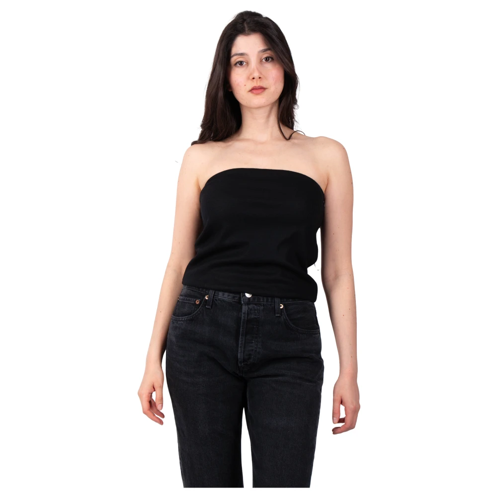 Vince Women's Black Sleeveless Tops, S, Strapless Wool Blend Top In
