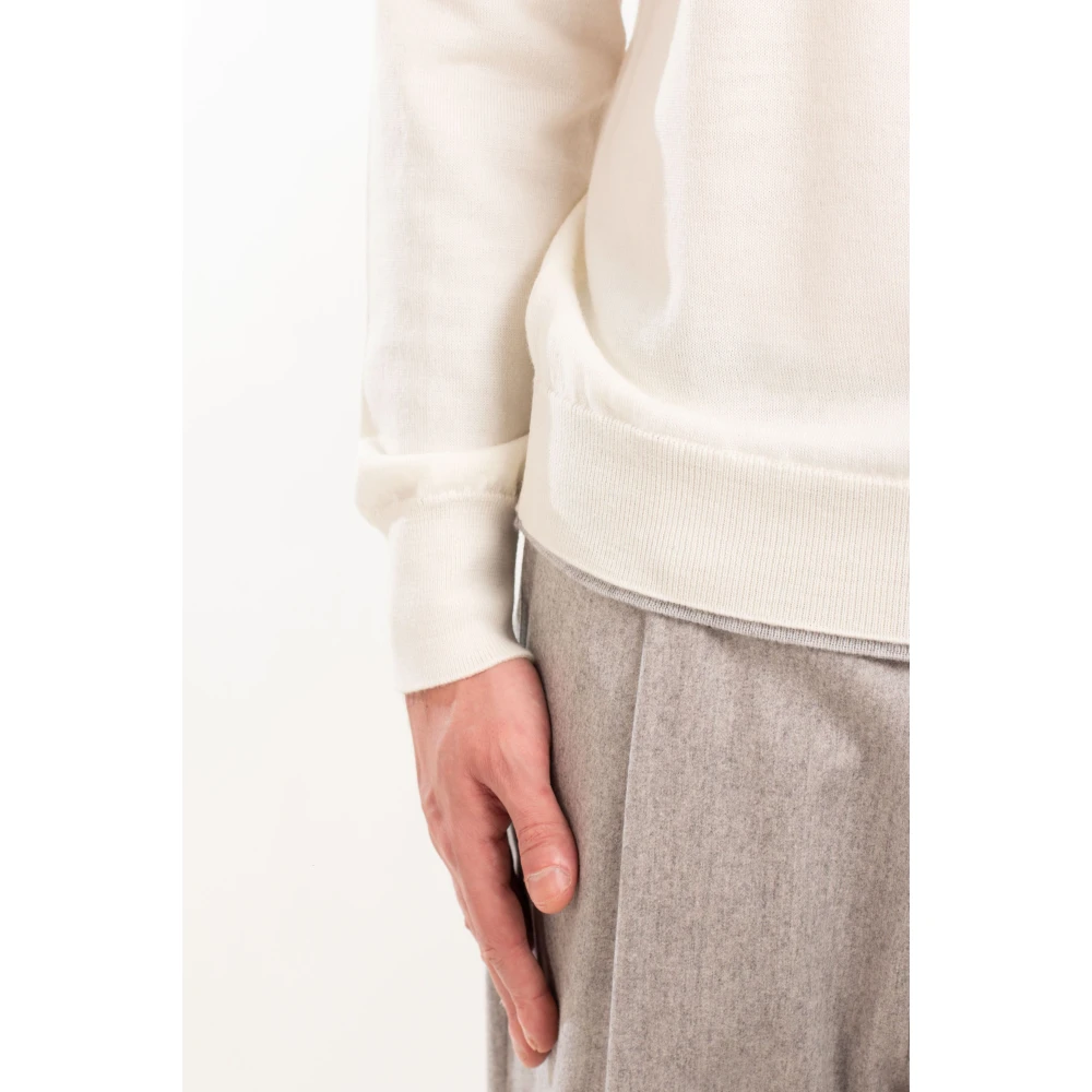 Eleventy Contrast Rib Sweater White Heren