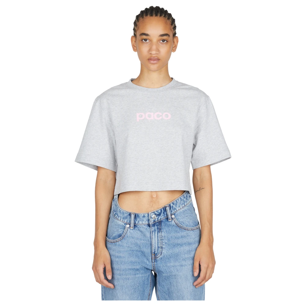 Rabanne Women's Gray Logo Print Cropped T-Shirt