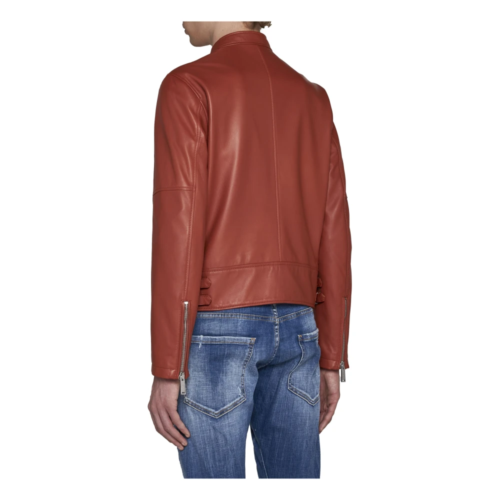 Dsquared2 Rode Katoenen Leren Jas met Rits Brown Heren