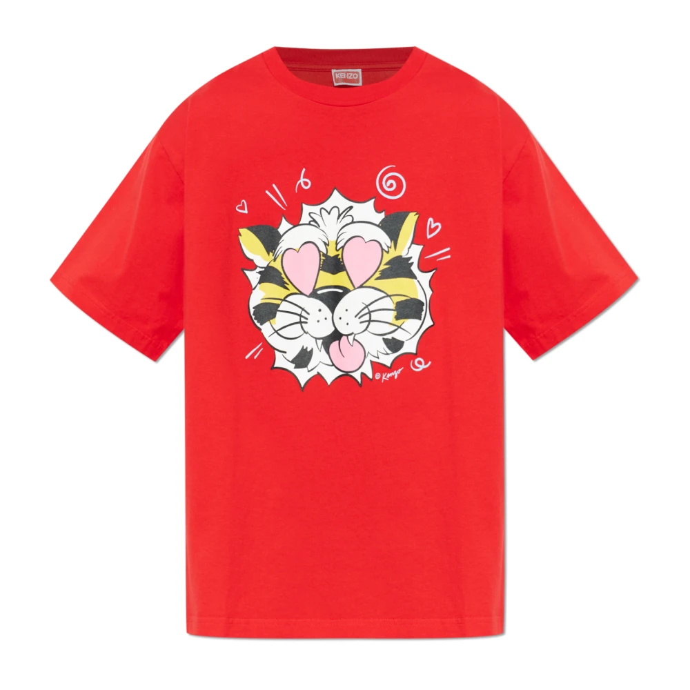 Kenzo Herr Röd Toppar M, Bomull, Wild Tiger Oversized T-Shirt